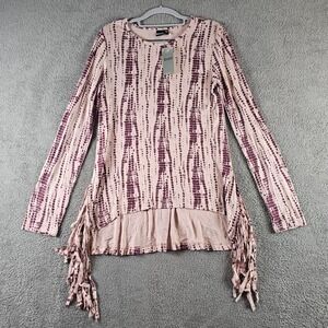Cruel Denim Womens Pink Tie Dye Fringe Long Sleeve Tunic Top Size Small